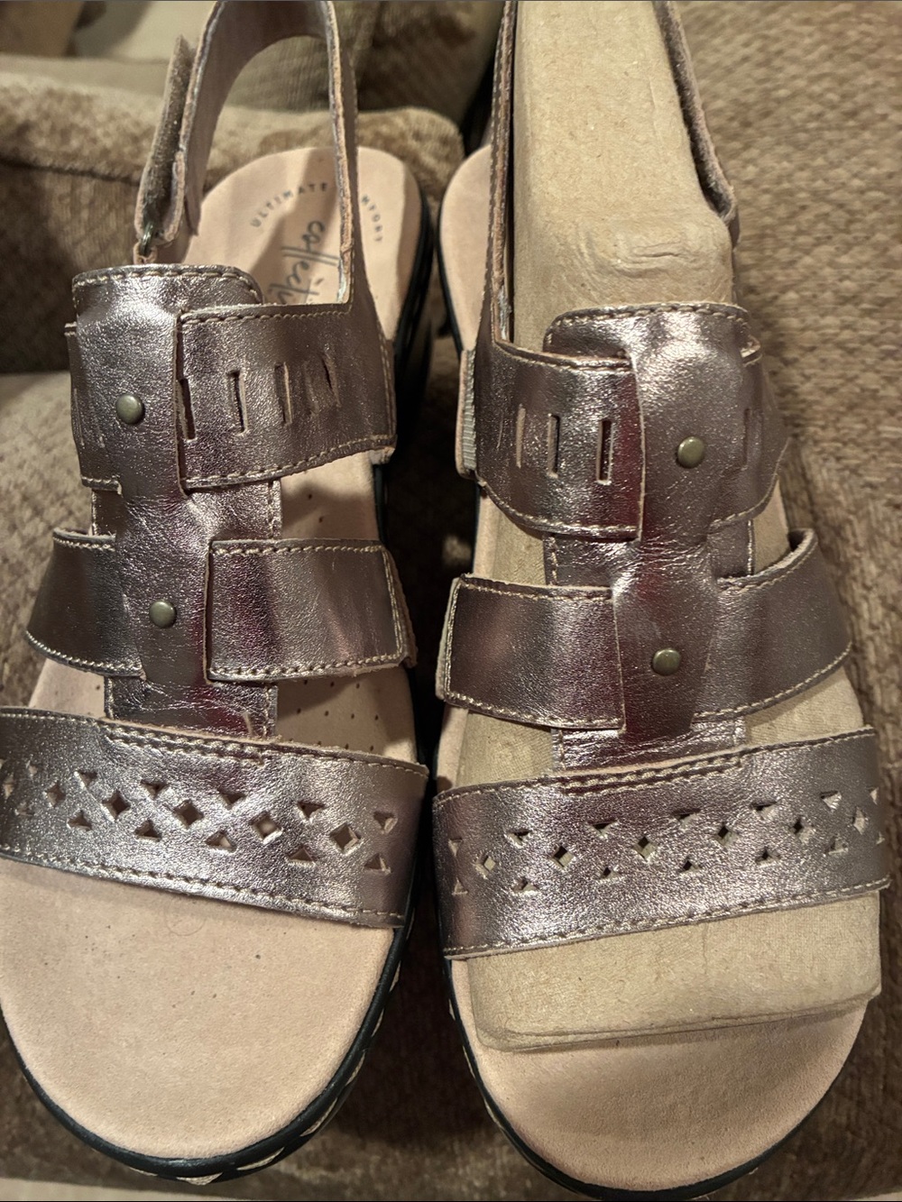 Clarks Metallic Taupe Strappy Slingback Sandals